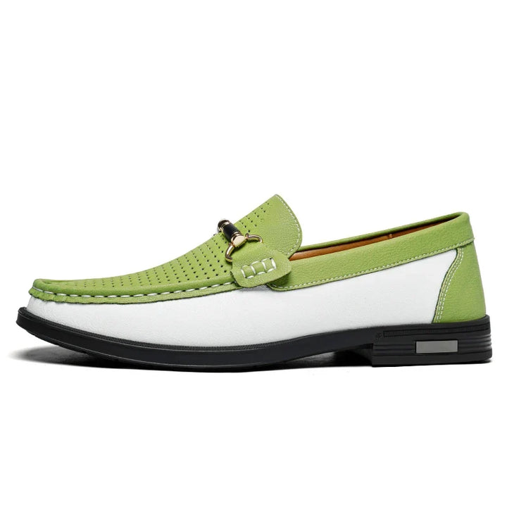 Side profile of sleek men's modern bit loafers, highlighting their stylish design & all-day comfort.