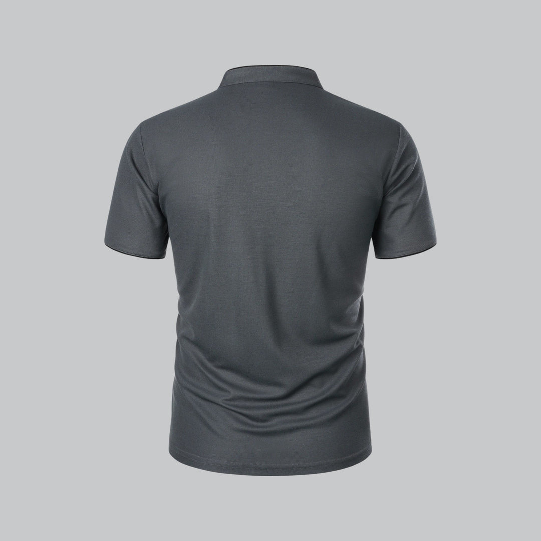 Summer shirt men's collarless polo, mandarin style, short sleeve, comfortable and relaxed fit.