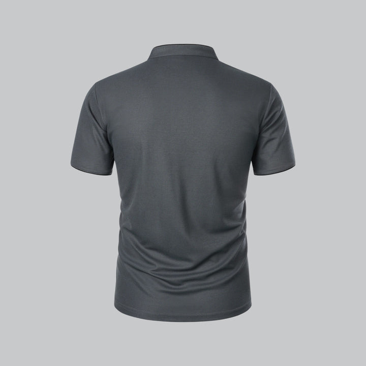 Summer shirt men's collarless polo, mandarin style, short sleeve, comfortable and relaxed fit.