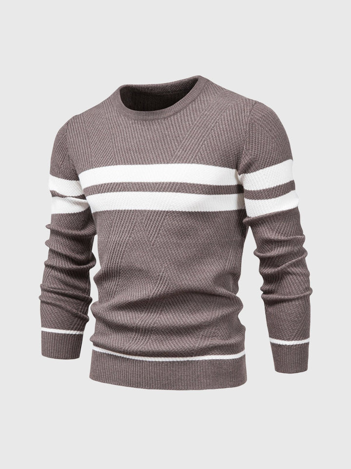 Men's modern stripe crewneck sweater in comfortable knit for versatile wear.
