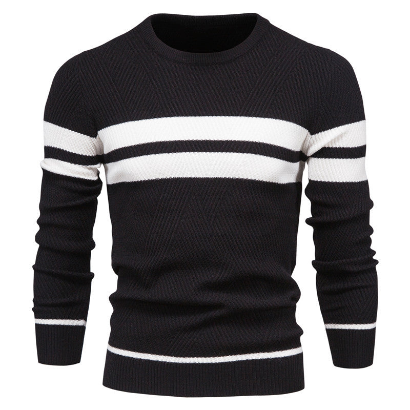 Soft knit men's stripe pullover, combining modern style and comfort for men.
