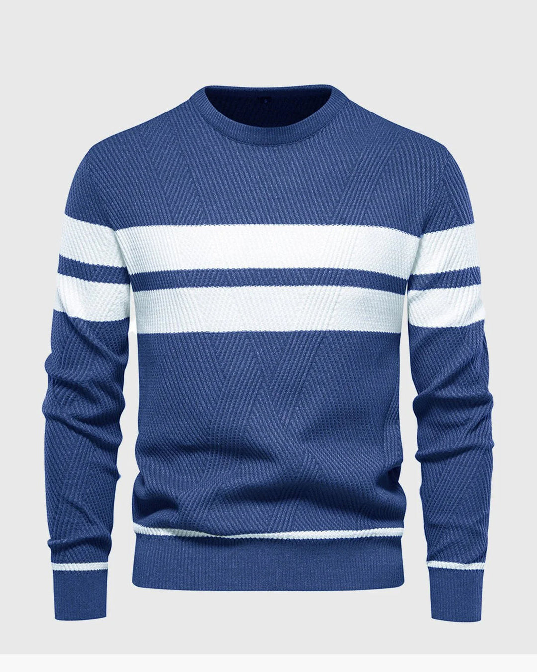 Men's stylish stripe sweater, a comfortable and modern wardrobe essential.