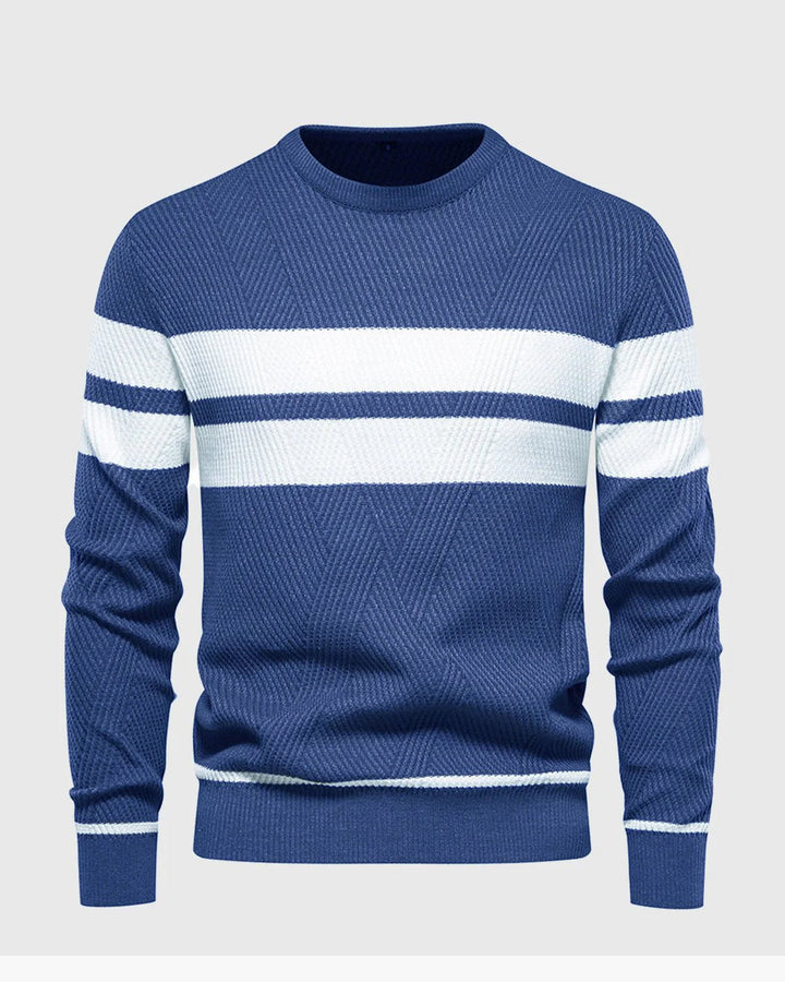 Men's stylish stripe sweater, a comfortable and modern wardrobe essential.