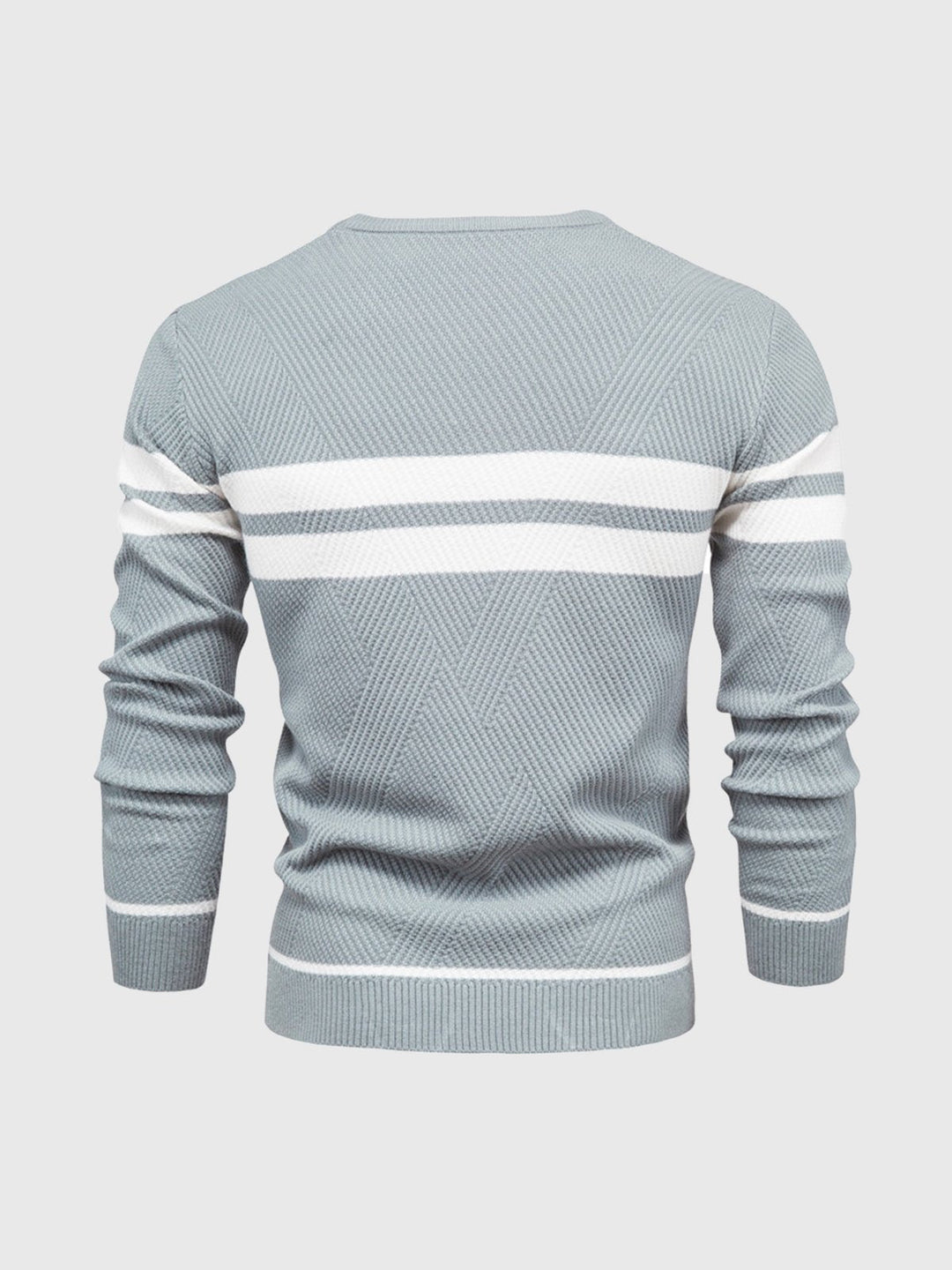 Comfortable men's stripe sweater, a modern winter fashion staple for men.