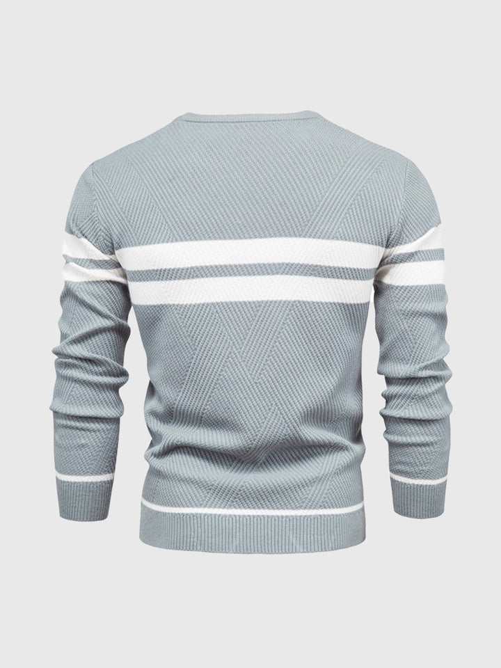 Comfortable men's stripe sweater, a modern winter fashion staple for men.