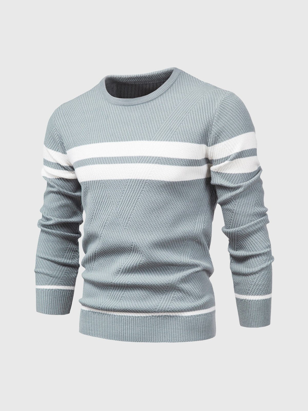 Stylish men's long sleeve crewneck sweater with contemporary stripes and comfort.