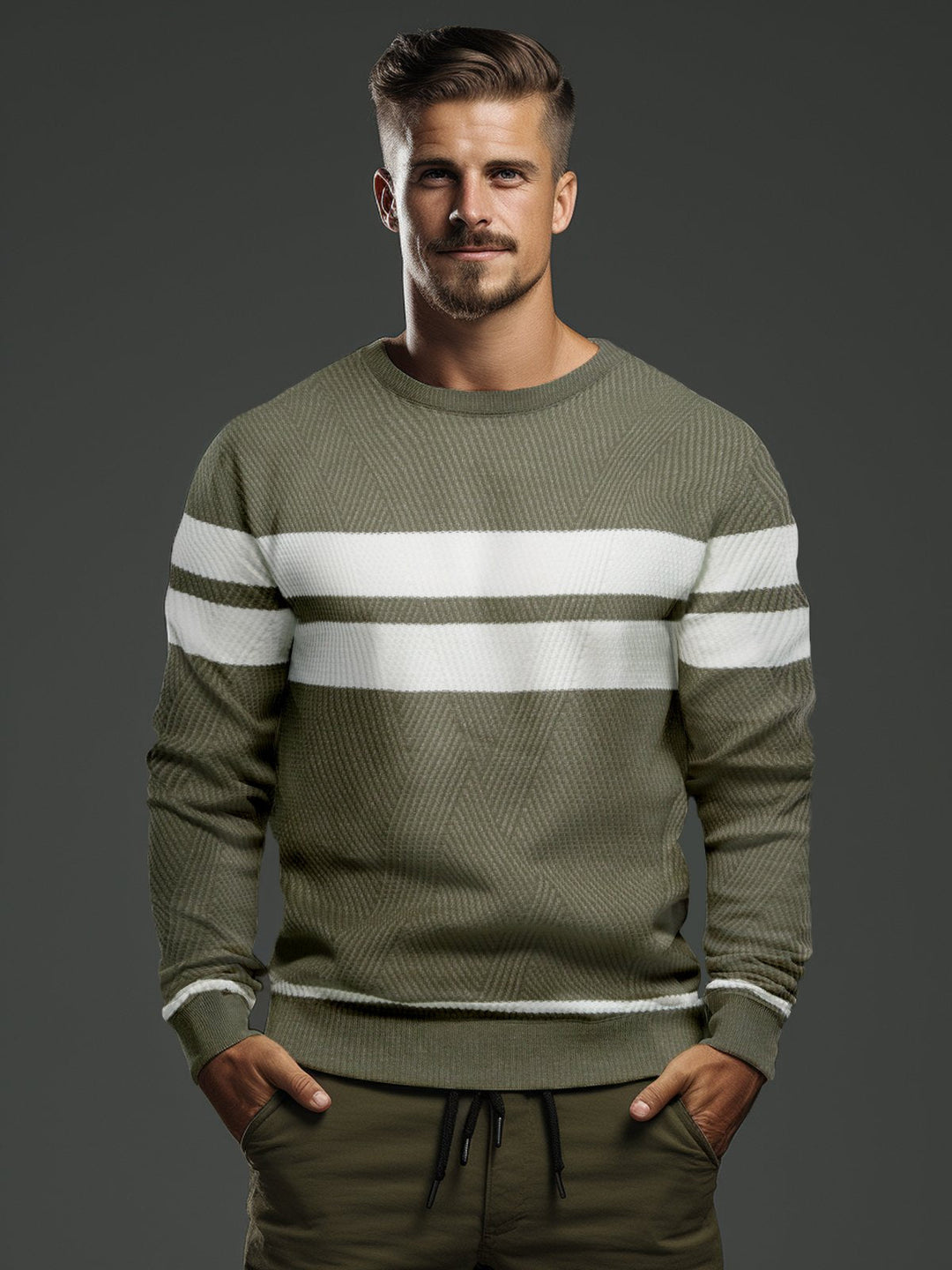 Classic men's crewneck sweater featuring a timeless stripe pattern for men.