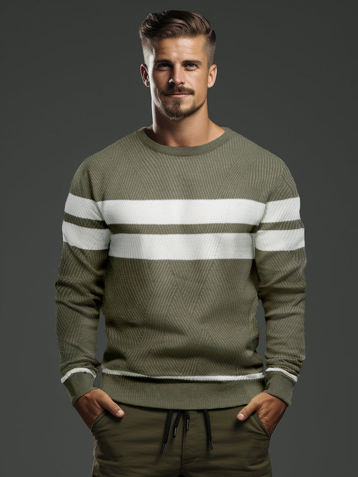 Classic men's crewneck sweater featuring a timeless stripe pattern for men.