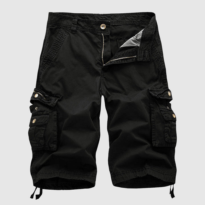 Casual men's cargo shorts with multiple pockets and an adjustable waist for a relaxed fit.