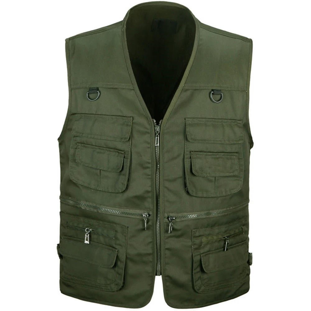 Breathable men's sleeveless hiking vest with multi-pockets, durable for all outdoor adventures.