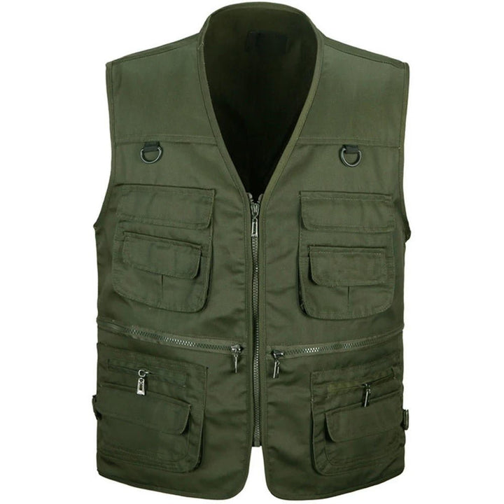 Breathable men's sleeveless hiking vest with multi-pockets, durable for all outdoor adventures.