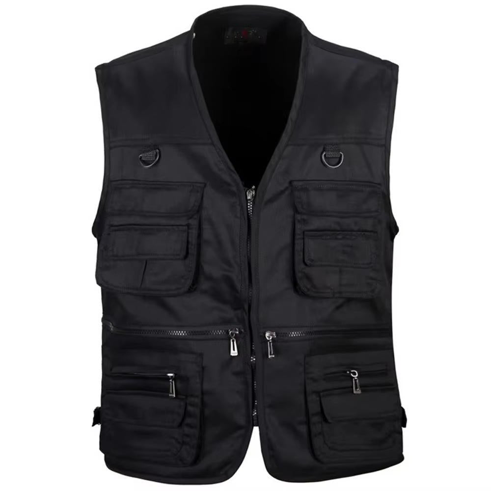 Men's multi-pocket vest for hiking, fishing, and travel; quick-dry adventure wear.