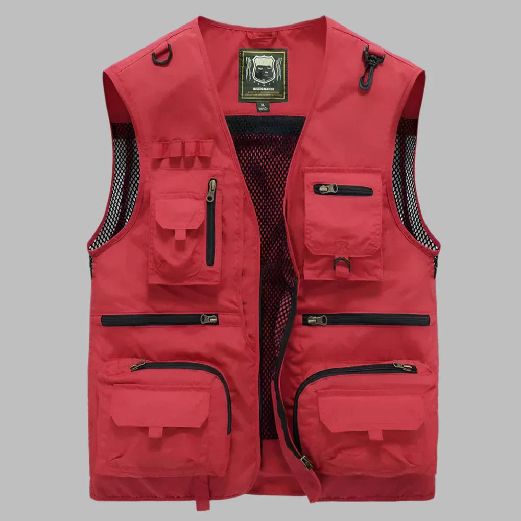 Men's multi-pocket outdoor vest, perfect for fishing, hiking, and travel. Practical utility cargo vest for adventure gear.