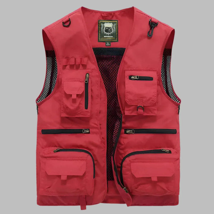 Men's multi-pocket outdoor vest, perfect for fishing, hiking, and travel. Practical utility cargo vest for adventure gear.