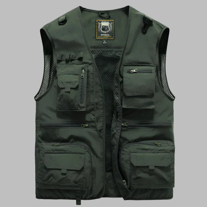 Men's versatile travel vest with numerous pockets for essentials. Casual outerwear, great for layering & outdoor adventures.