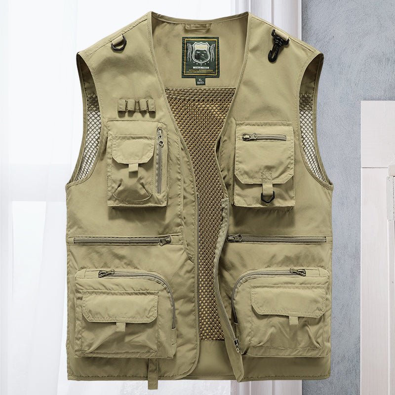 Men's multi-pocket utility vest for outdoor gear. Perfect for travel, hiking, and fishing.