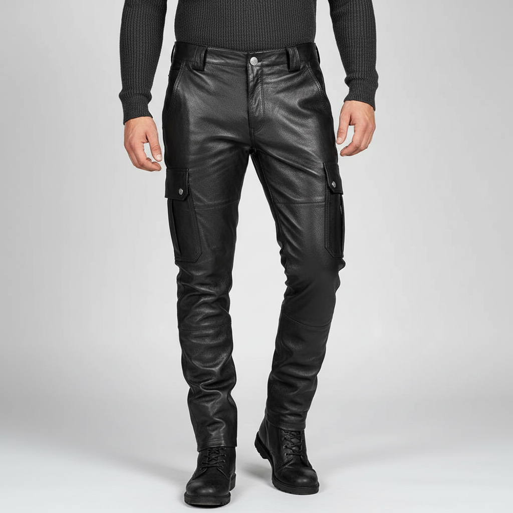 Slim fit men's motorcycle riding pants with functional pockets, comfortable for versatile wear.