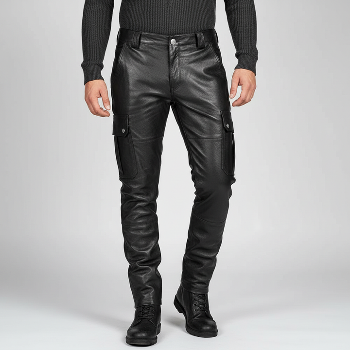 Slim fit men's motorcycle riding pants with functional pockets, comfortable for versatile wear.