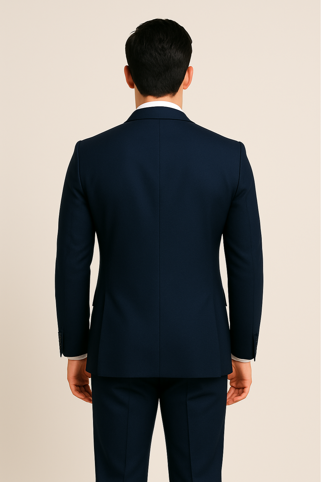 Classic men's navy three-piece suit. Gentleman's formal wear, perfect for business meetings & weddings.