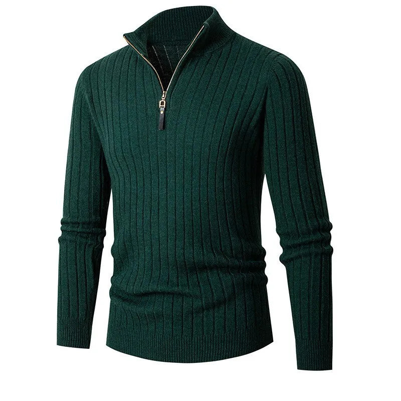 Everyday comfort with this men's neutral ribbed half-zip sweater. Versatile, long sleeve, modern style.
