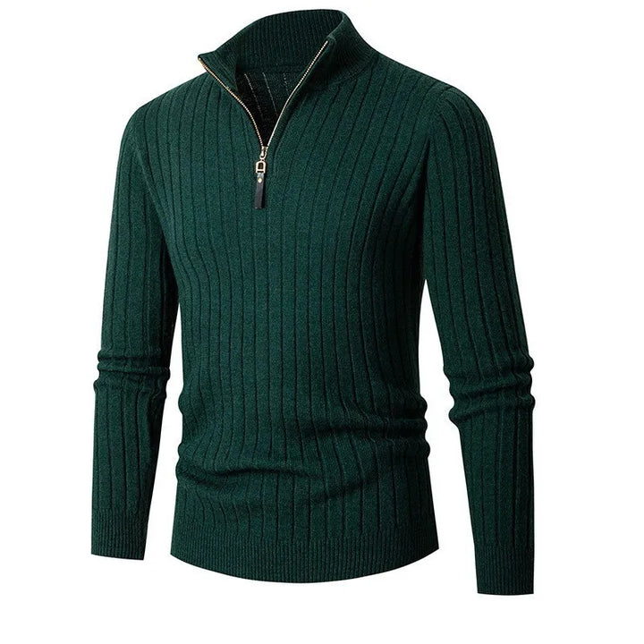 Everyday comfort with this men's neutral ribbed half-zip sweater. Versatile, long sleeve, modern style.