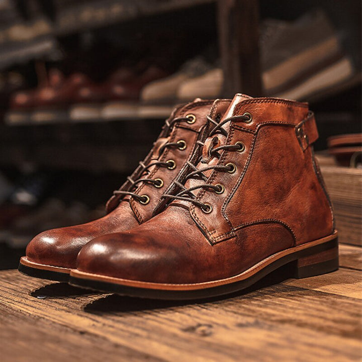 Rugged men's ankle boots, durable orthopedic footwear offering comfort and support for work or casual wear.