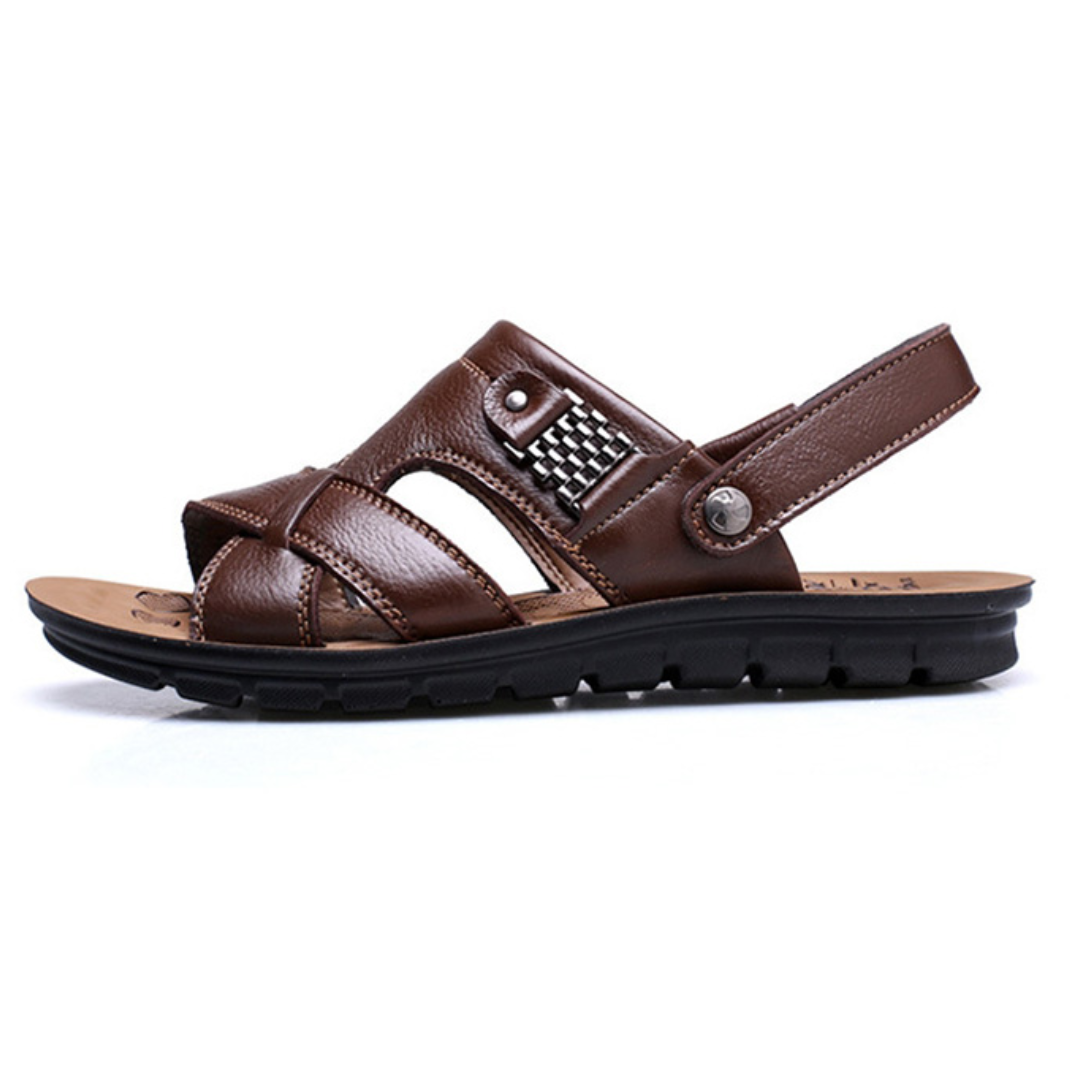 Adjustable hook-and-loop straps on men's orthopedic sandals, ensuring a custom, comfortable fit.