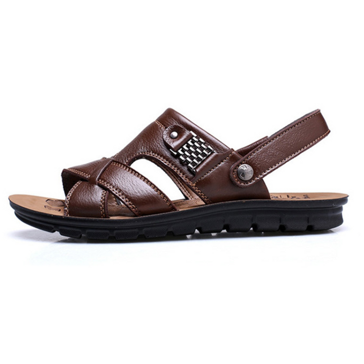Adjustable hook-and-loop straps on men's orthopedic sandals, ensuring a custom, comfortable fit.