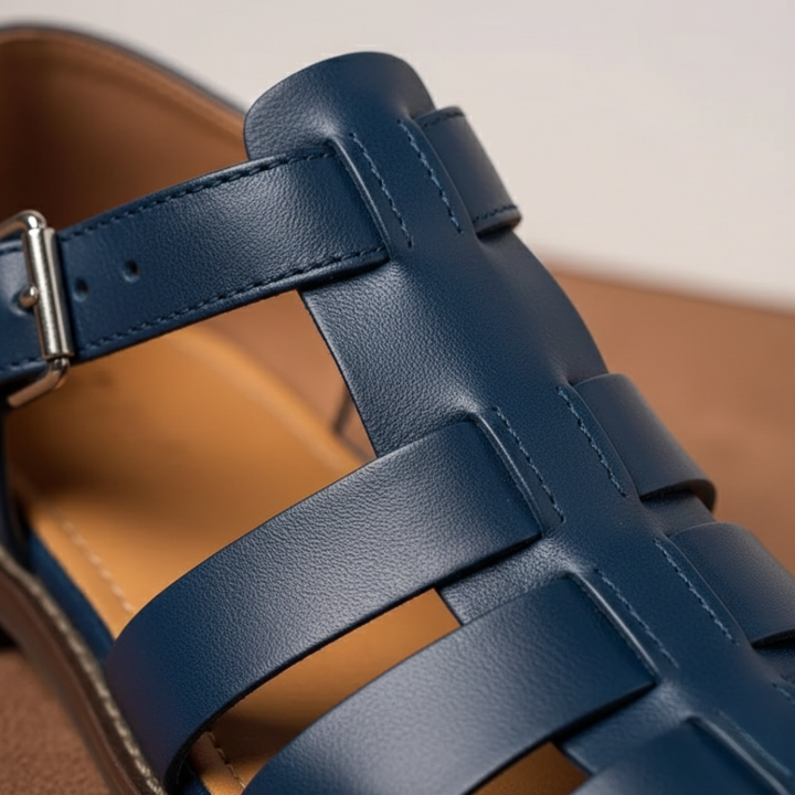 Stylish men's orthopedic sandals with gladiator design & adjustable ankle strap. Ideal for summer casual wear & travel.