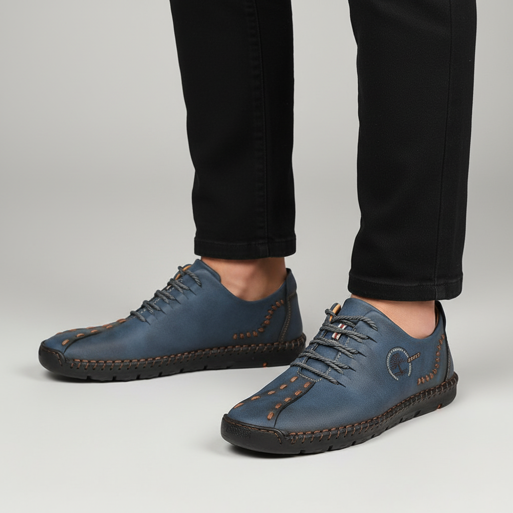 Men's orthopedic leather walking sneakers for comfort and support.
