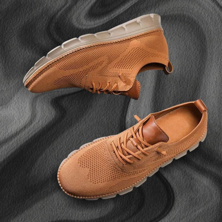 Orthopedic men's walking shoes promoting foot health & pain relief for daily activity.