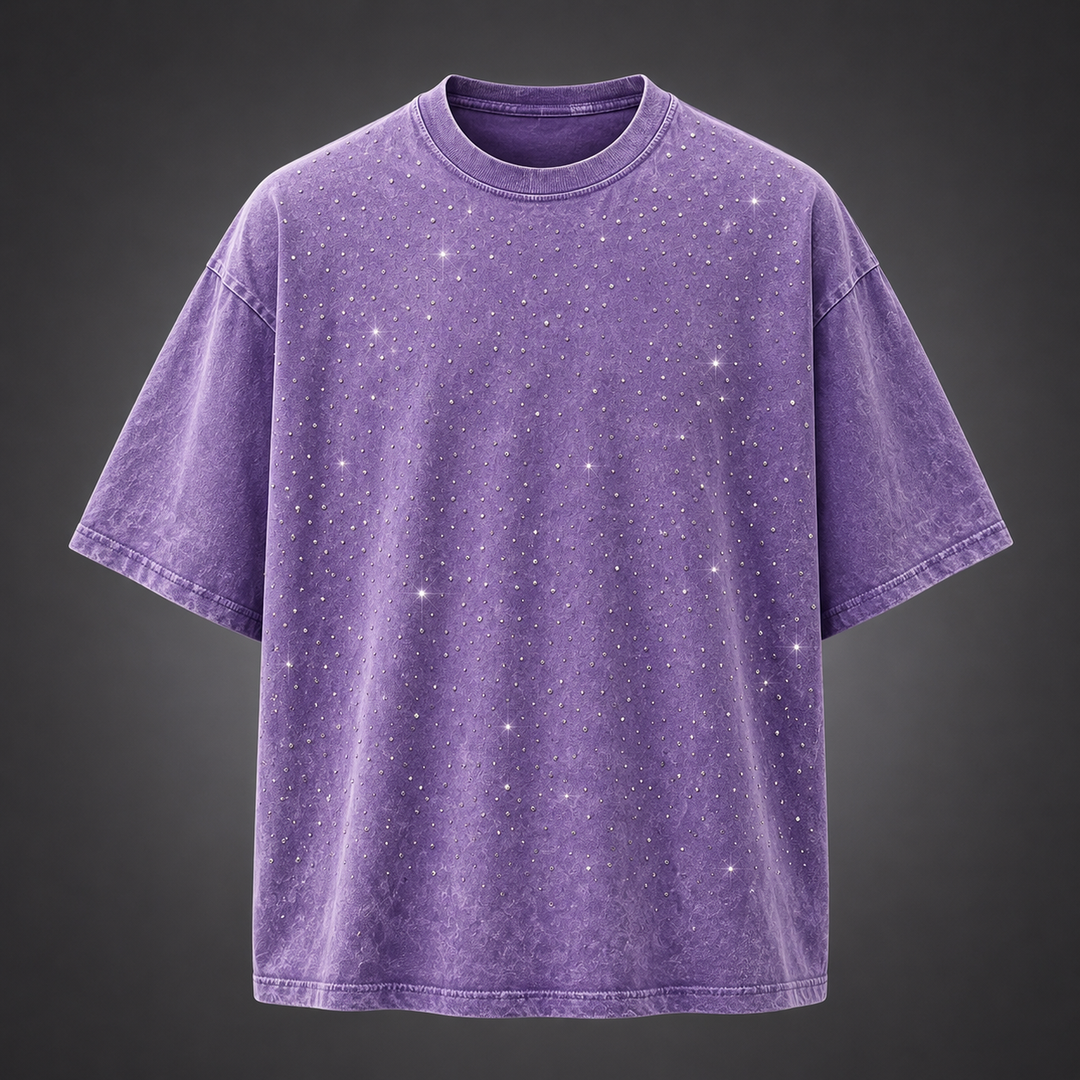 Elevate your casual look with this men's oversized t-shirt featuring a unique rhinestone design.
