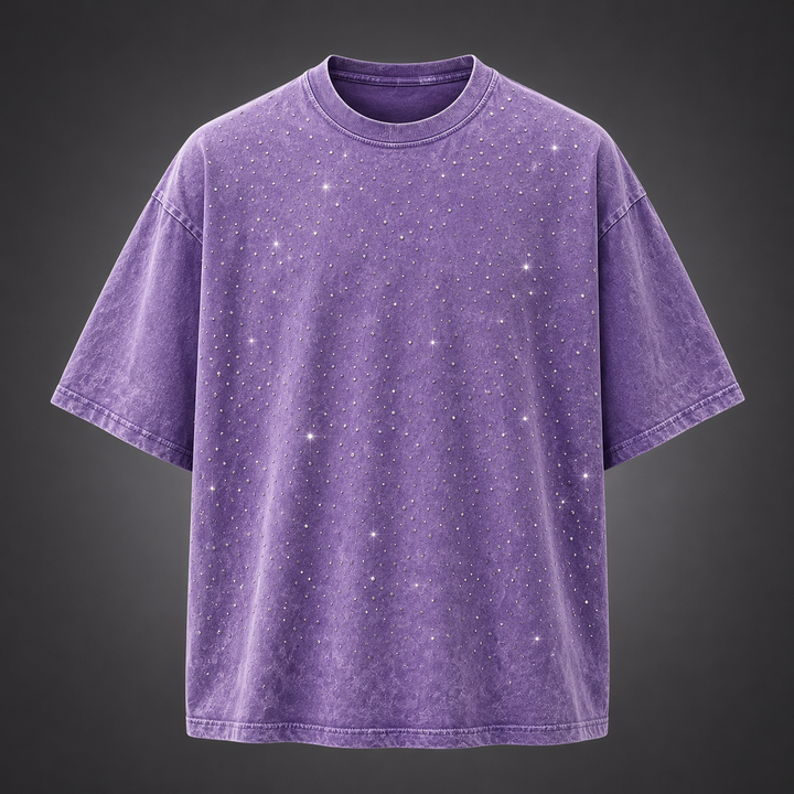 Elevate your casual look with this men's oversized t-shirt featuring a unique rhinestone design.
