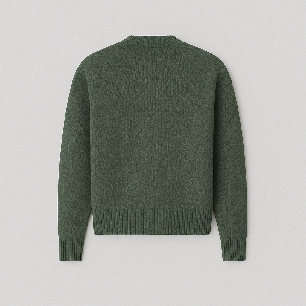 Trendy men's oversized heart motif crew neck sweater, a must-have for winter fashion.