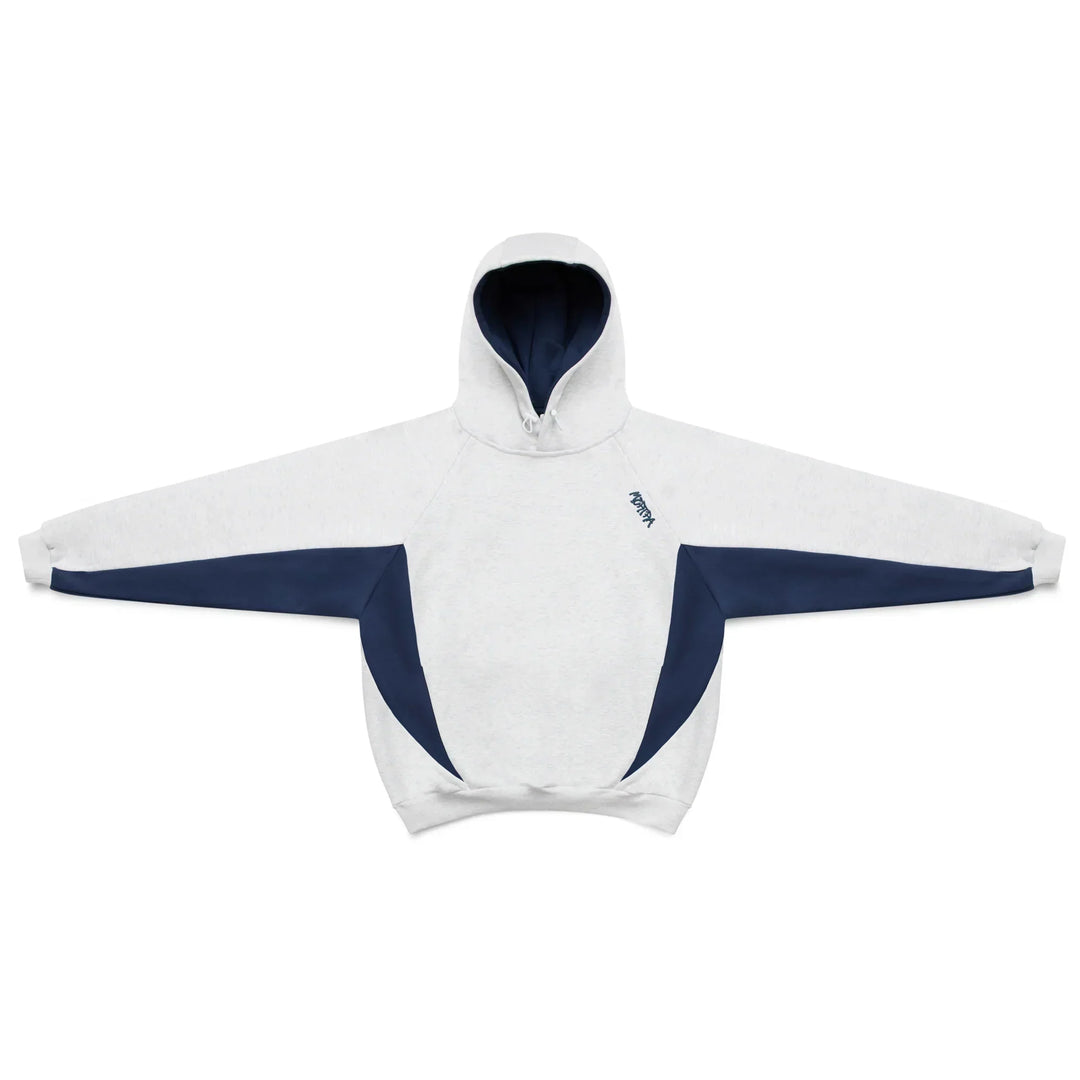 Urban lifestyle: Men's oversized pullover hoodie with sporty contrast panels. Trendy men's casual streetwear.