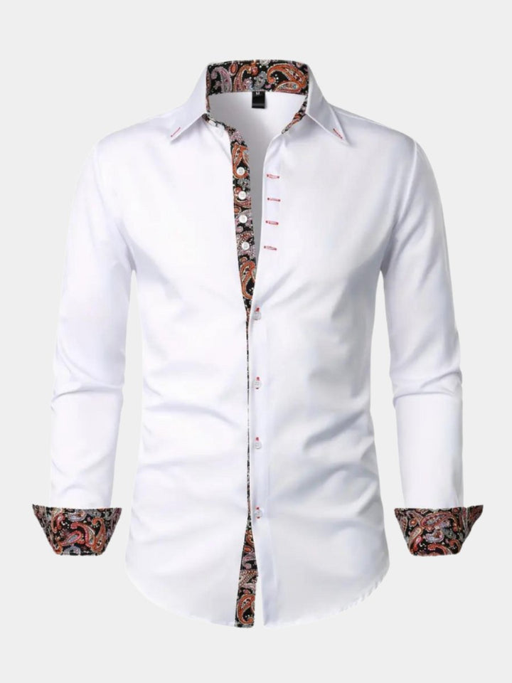 Men's paisley slim fit long sleeve shirt, perfect for sophisticated style and distinctive fashion.