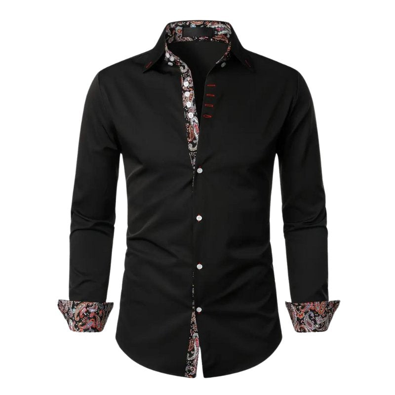 Elevate your style with this distinctive men's slim fit paisley long sleeve shirt.