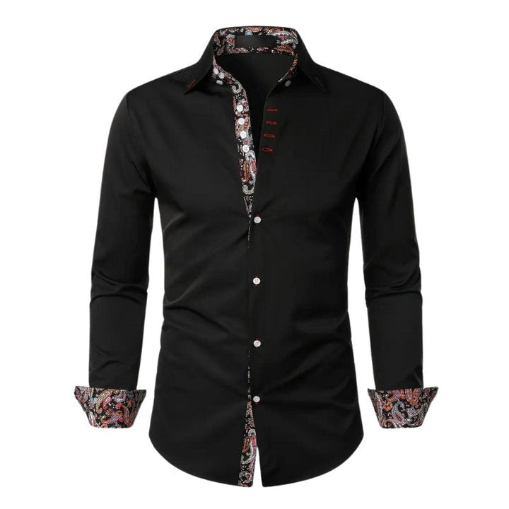 Elevate your style with this distinctive men's slim fit paisley long sleeve shirt.