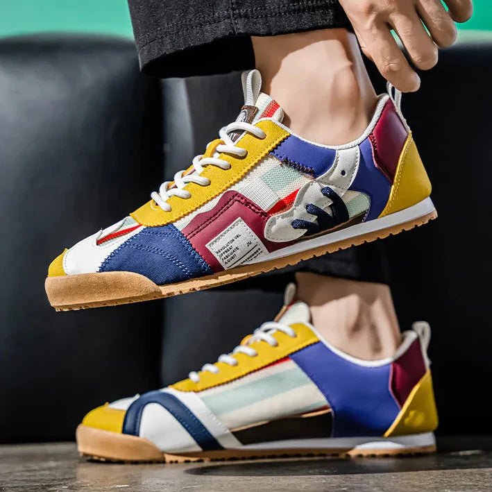Everyday men's patchwork utility sneakers, offering comfort and modern style for casual wear & versatile outings.