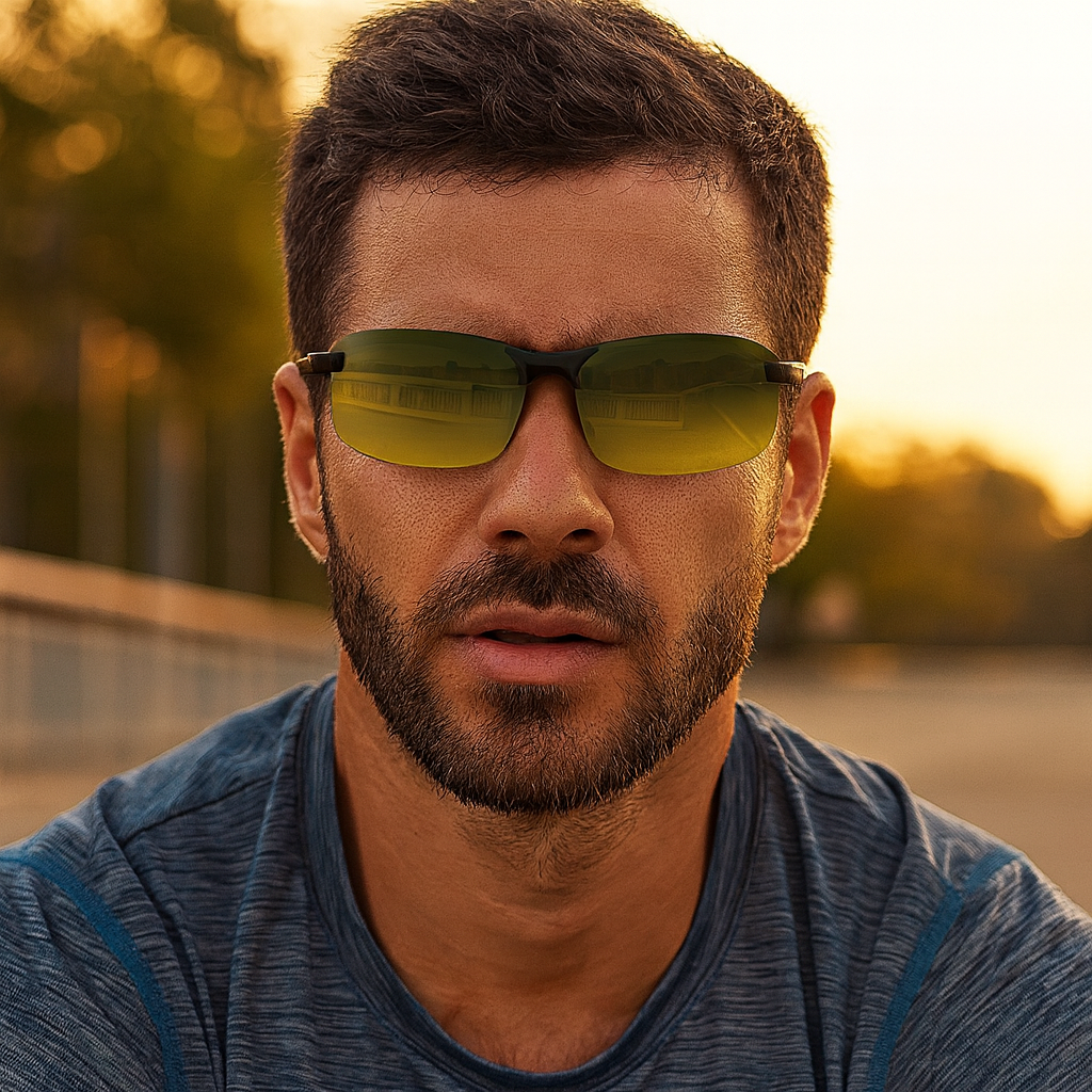 Photochromic polarized driving sunglasses for men, ensuring clear vision and comprehensive UV protection.