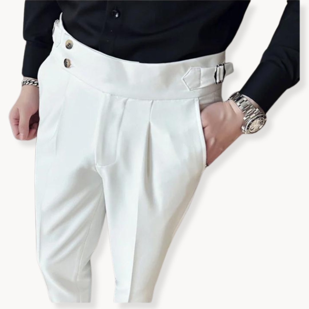Versatile men's Gurkha pants with pleats, suitable for semi-formal, smart casual, or refined office wear.