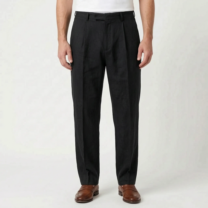 Men's summer fashion pleated pants. Relaxed fit smart casual trousers for comfortable warm weather apparel.