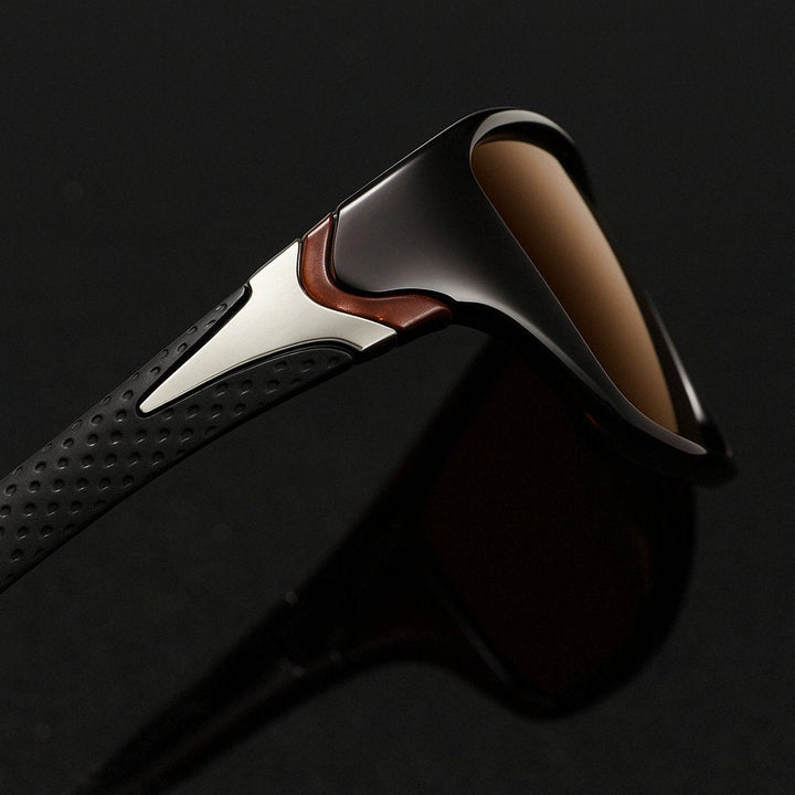 Active men's polarized sport eyewear with mirror lenses, wraparound fit for outdoor gear & glare reduction. UV protection.