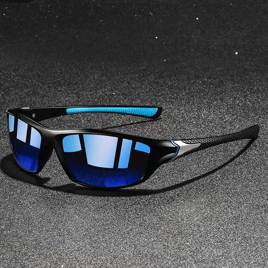Sleek men's polarized wraparound sport sunglasses for summer & active men. Features UV protection & glare reduction.