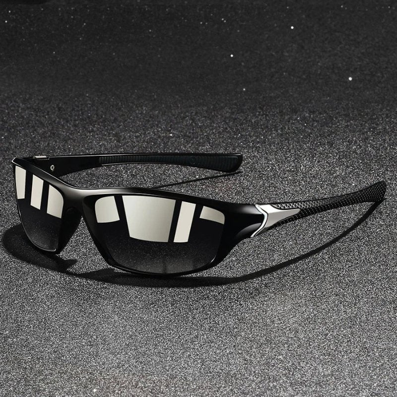 Men's polarized wraparound sport sunglasses, perfect for active lifestyles. Enhanced UV protection & glare reduction.