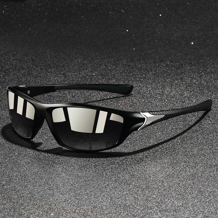 Men's polarized wraparound sport sunglasses, perfect for active lifestyles. Enhanced UV protection & glare reduction.