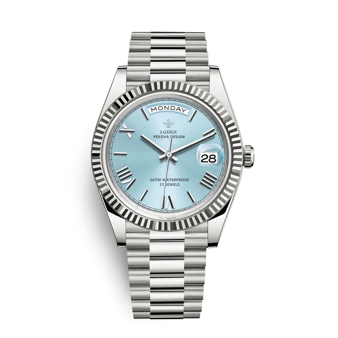 Versatile men's automatic watch, day & date, perfect for both formal and casual settings.