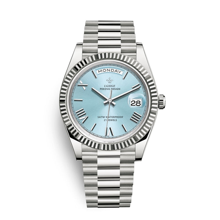 Versatile men's automatic watch, day & date, perfect for both formal and casual settings.