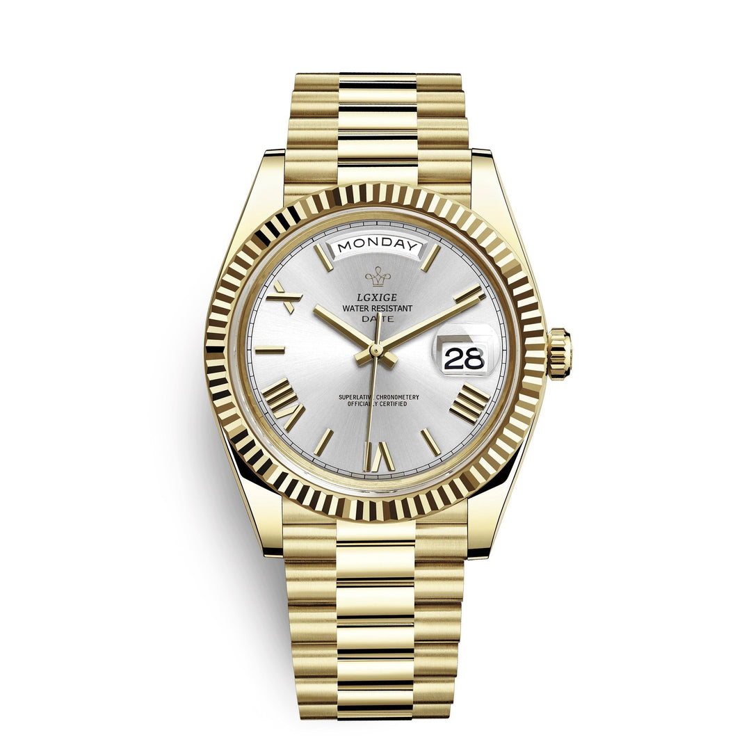 Men's premium automatic self-winding watch, precise day-date function, classic timepiece.
