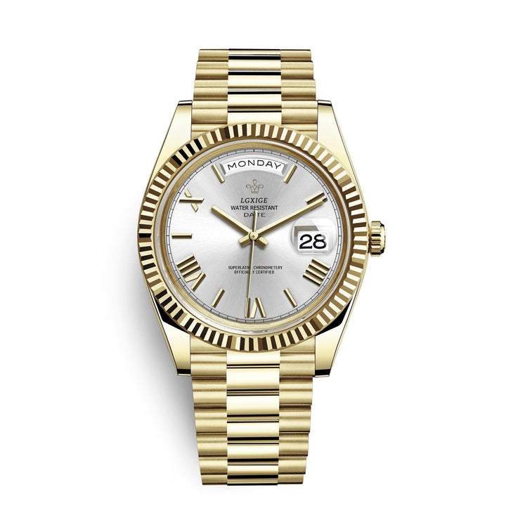 Men's premium automatic self-winding watch, precise day-date function, classic timepiece.
